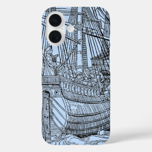 Blue Galleon Sailing Ship Nautical iPhone 16 Case