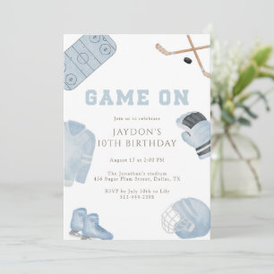 Blue Game On Hockey Birthday Party Kids Sports Invitation