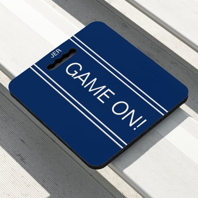 Blue GAME ON Quote Monogrammed Stadium Sports Seat Cushion (In Situ)