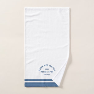 Blue Game Set Match Crest Stripe Tennis Hand Towel