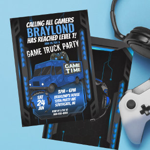 Blue Game Truck Birthday Party Invitation