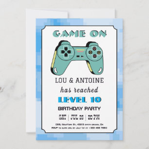 Blue Gamer Birthday Invitation
