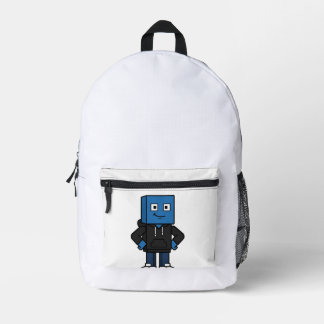 Blue Gaming Block Character Tote Bag, Gamer School Printed Backpack