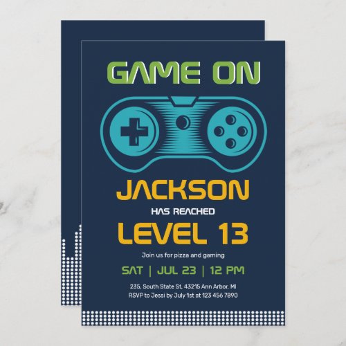 Blue Gaming Video Games Gamer Boy Birthday Invitation