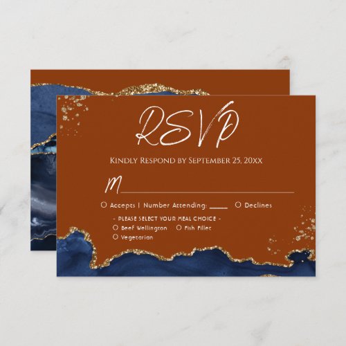 Blue Gand Orange Agate Wedding RSVP