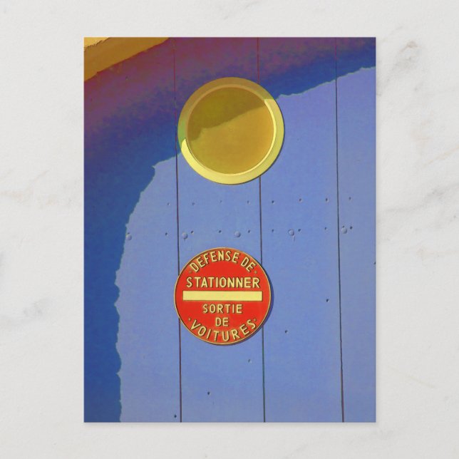 Blue Garage Door in France No Parking Sign Postcard (Front)