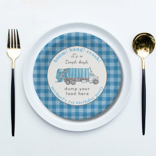 Blue Garbage Trash Truck Birthday Custom Funny Paper Plates