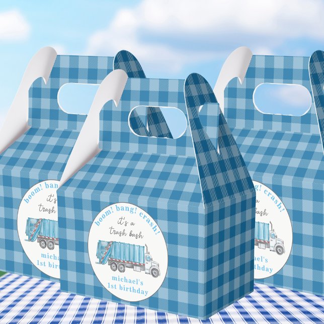 Blue Garbage Trash Truck Birthday Personalized Favor Boxes (Creator Uploaded)