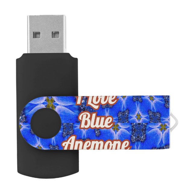 Blue Garden Anemone Pattern Flash Drive (Opened)