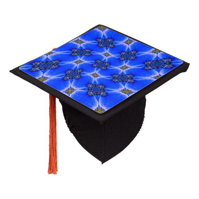 Blue Garden Anemone Pattern Graduation Cap Topper (Angled)
