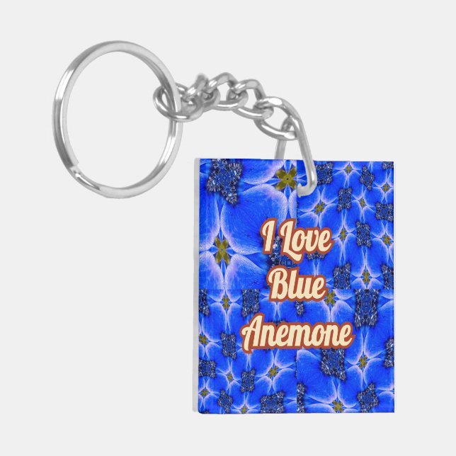 Blue Garden Anemone Pattern Keychain (Front Left)