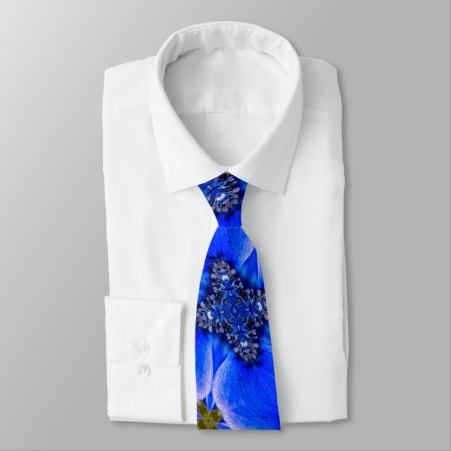 Blue Garden Anemone Pattern Neck Tie (Tied)