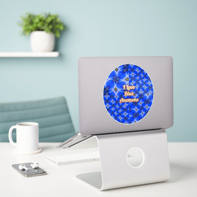 Blue Garden Anemone Pattern Sticker (Laptop On Desk)