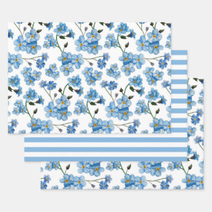 Blue Garden Botanical Pattern Forget-Me-Not Wrapping Paper Sheets