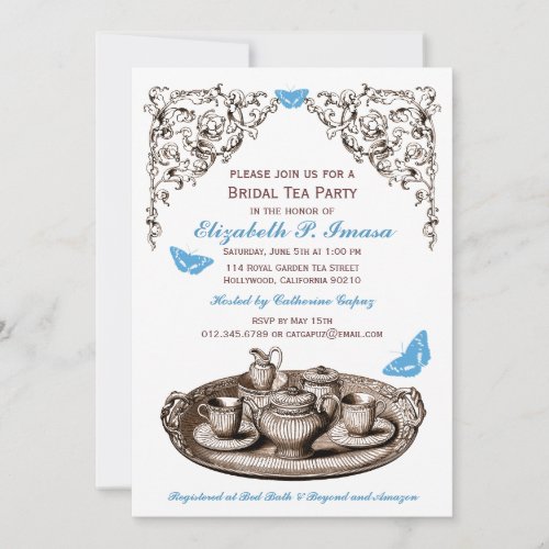 Blue Garden Bridal Tea Party Invitations Custom Announcements