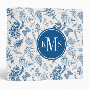 Blue Garden Butterfly & Floral Garden Pattern 3 Ring Binder