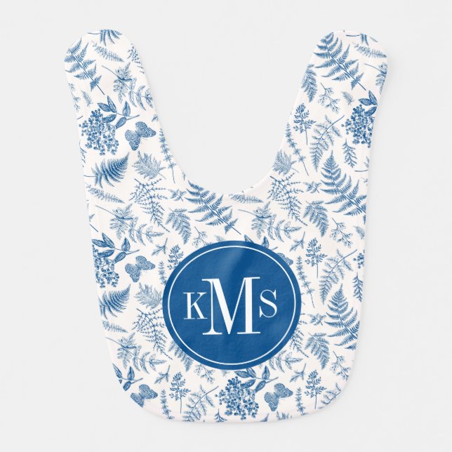 Blue Garden Butterfly & Floral Garden Pattern Baby Bib (Front)