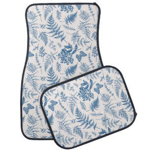 Blue Garden Butterfly & Floral Garden Pattern Car Floor Mat