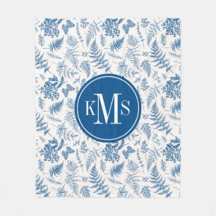 Blue Garden Butterfly & Floral Garden Pattern Fleece Blanket