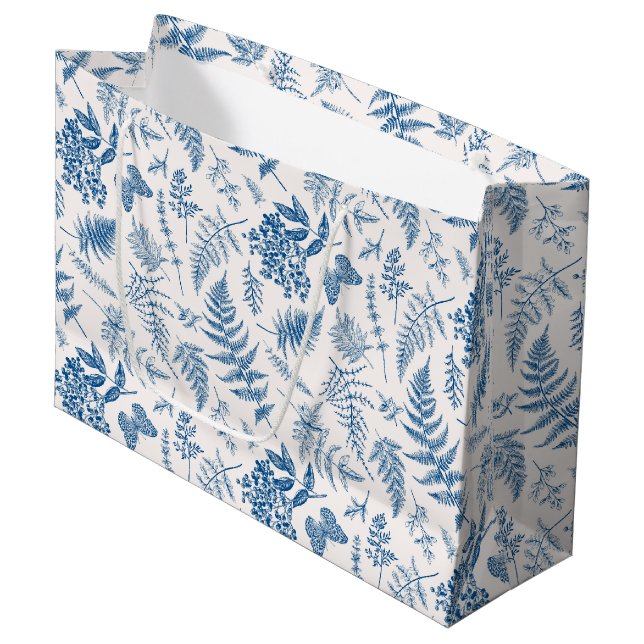 Blue Garden Butterfly & Floral Garden Pattern Large Gift Bag (Front Angled)
