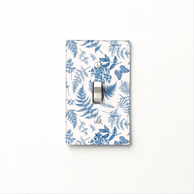 Blue Garden Butterfly & Floral Garden Pattern Light Switch Cover (In Situ)