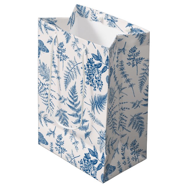 Blue Garden Butterfly & Floral Garden Pattern Medium Gift Bag (Front Angled)