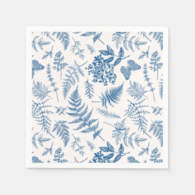 Blue Garden Butterfly & Floral Garden Pattern Napkins (Front)