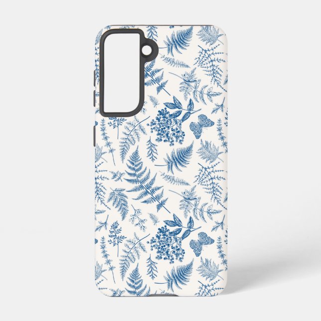 Blue Garden Butterfly & Floral Garden Pattern Samsung Galaxy Case (Back)