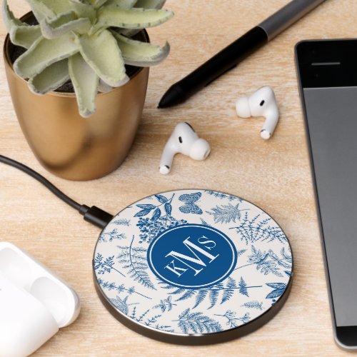 Blue Garden Butterfly  Floral Garden Pattern Wireless Charger