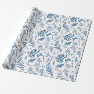 Blue Garden Butterfly & Floral Garden Pattern Wrapping Paper