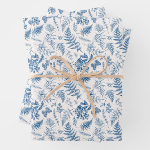 Blue Garden Butterfly & Floral Garden Pattern Wrapping Paper Sheets