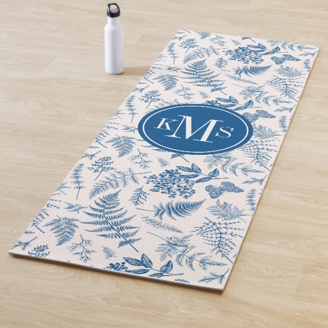 Blue Garden Butterfly & Floral Garden Pattern Yoga Mat (In Situ)