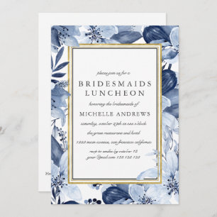 Blue Garden  Chic Bridesmaids Luncheon Wedding Invitation