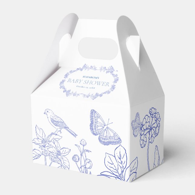 Blue Garden Chinoiserie Baby Shower Favor Box (Front Side)