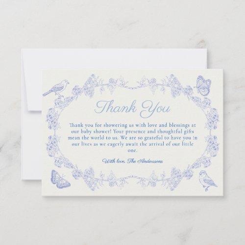 Blue Garden Chinoiserie Baby Shower Thank You Card