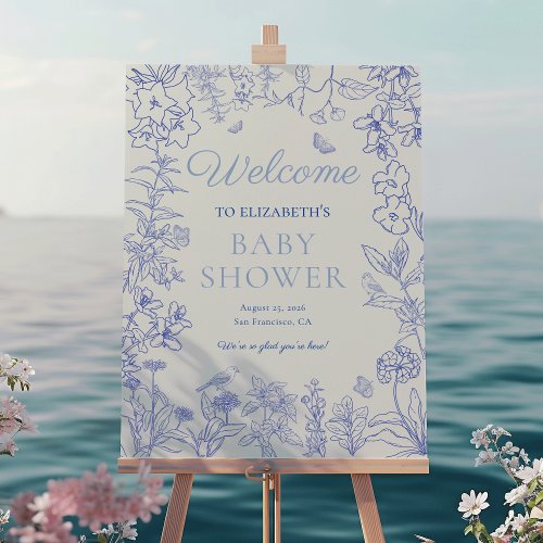 Blue Garden Chinoiserie Baby Shower Welcome Sign