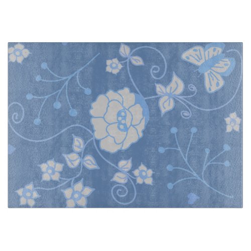 Blue Garden Decorative Glass Cutting Board