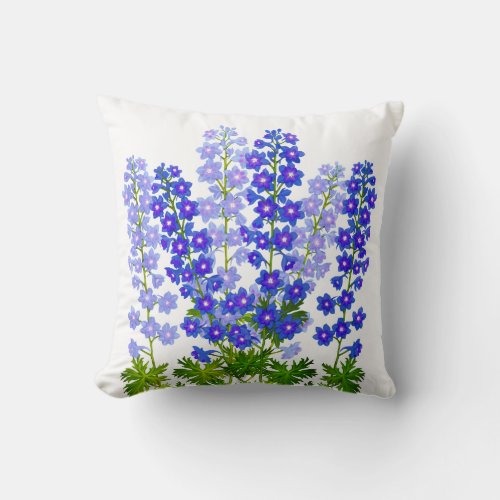 Blue Garden Delphinium Larkspur Flowers American M Throw Pillow