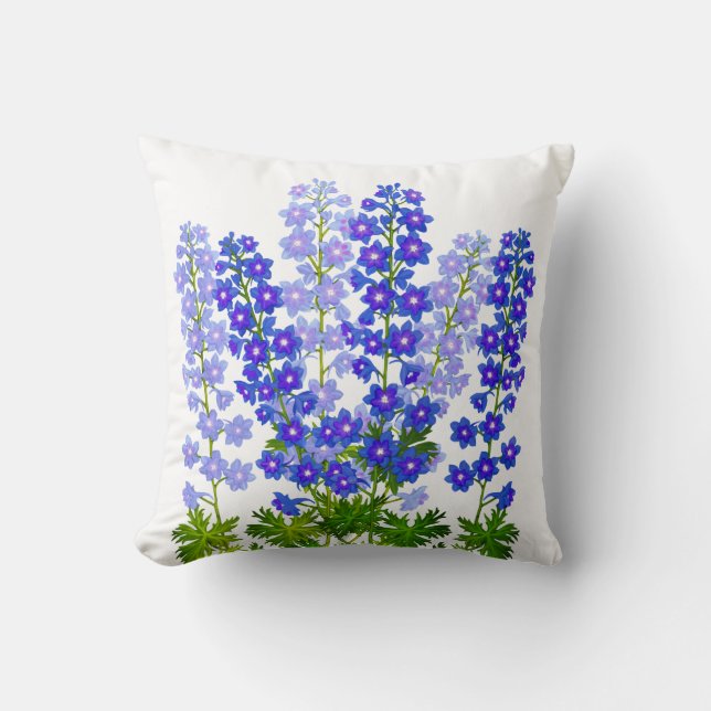 Blue Garden Delphinium Larkspur Flowers American M Throw Pillow (Front)