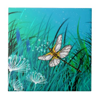 Blue Garden Dragonfly Tile by AutumnRoseMDS at Zazzle
