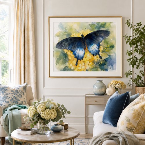 Blue Garden Dream Butterfly Watercolor Floral Acrylic Print