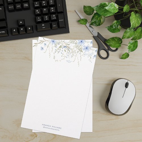 Blue Garden Floral Monogram Stationery Paper