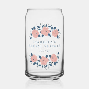 Blue Garden Flower Custom Bridal Shower Favor Can Glass
