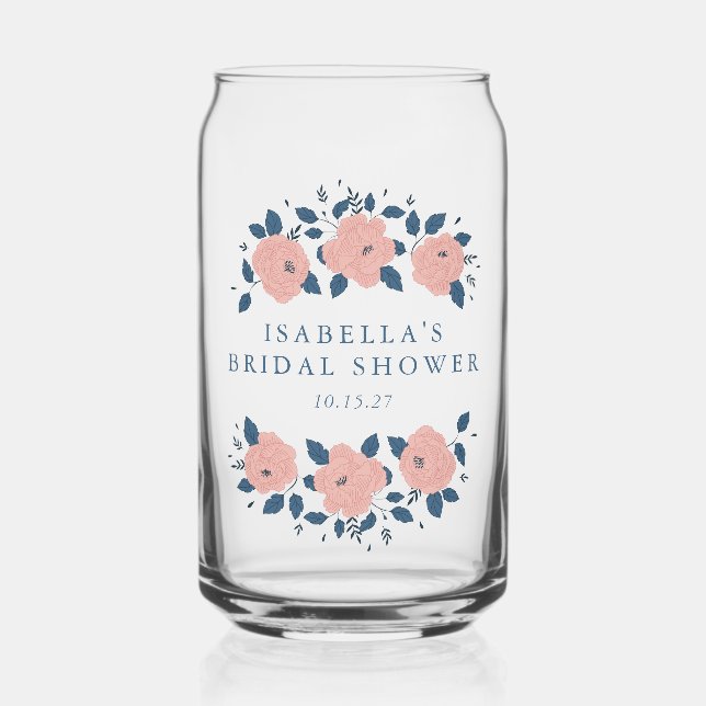 Blue Garden Flower Custom Bridal Shower Favor Can Glass (Front)