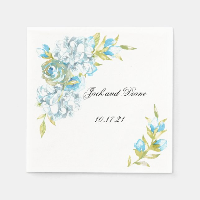 Blue Garden Flowers Wedding Napkins (Front)