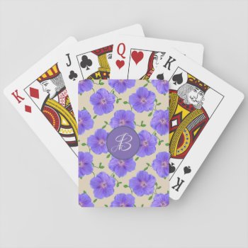 Blue Garden Flowers With Custom Monogram Playing Cards by KreaturFlora at Zazzle