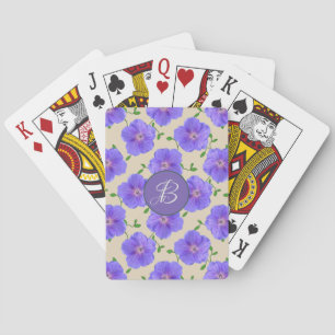 Blue Garden Flowers with Custom Monogram Poker Cards