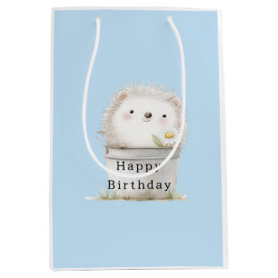 Blue Garden Hedgehog Daisy Flower Birthday Medium Gift Bag