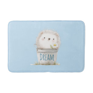 Blue Garden Hedgehog with Daisy Flower Bath Mat