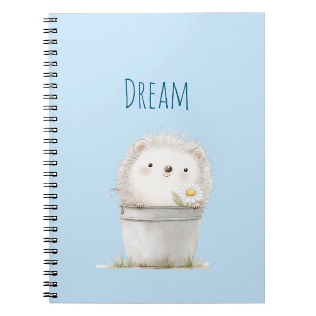 Blue Garden Hedgehog with Daisy Flower  Notebook (Front)